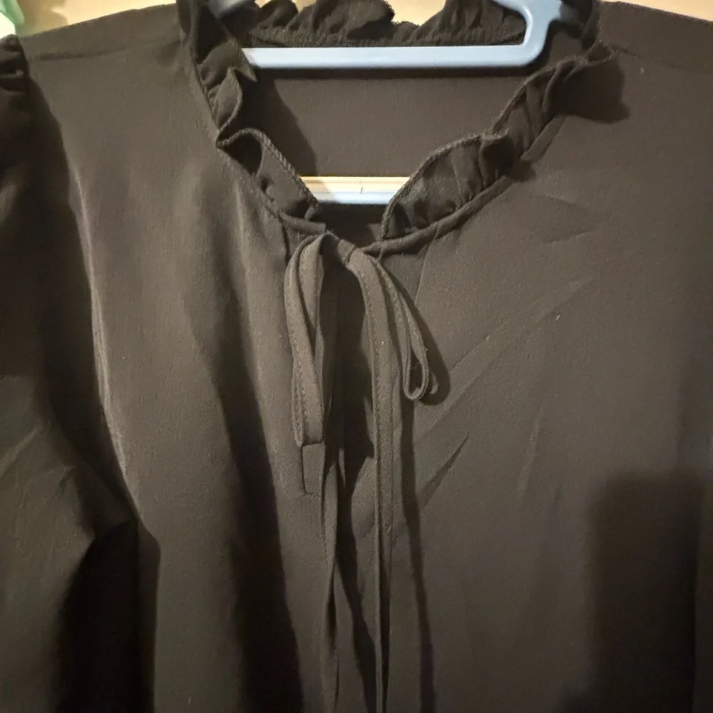 SHEIN Black Sheer Flowy Blouse with Colorful Lantern Embroidered Floral Sleeves - Picture 8 of 17